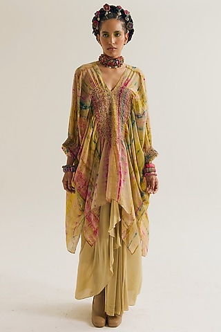 Ecru Habutai Silk Embroidered Kaftan Shirt by Capisvirleo