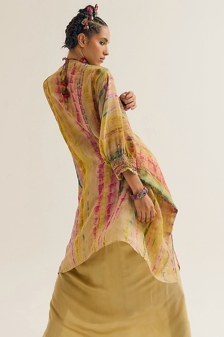Ecru Habutai Silk Embroidered Kaftan Shirt by Capisvirleo at Pernia's Pop Up Shop