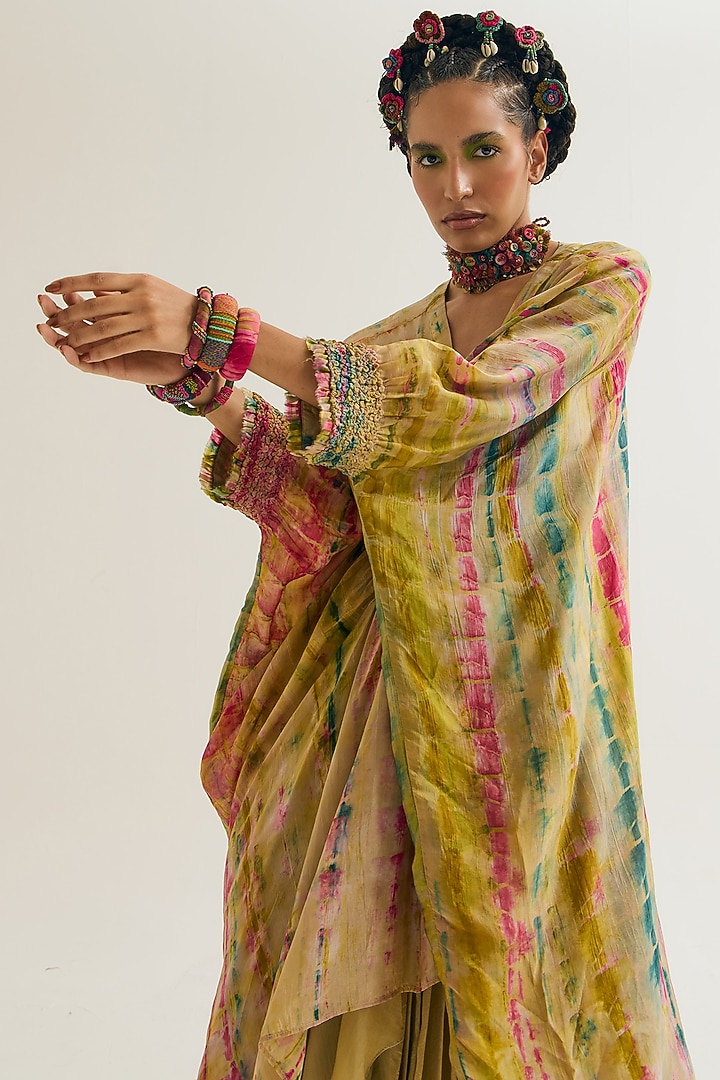 Ecru Habutai Silk Embroidered Kaftan Shirt by Capisvirleo at Pernia's Pop Up Shop