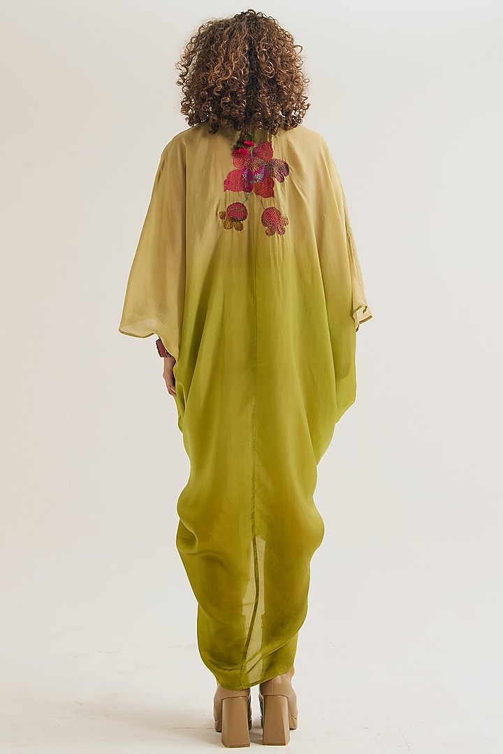 Ecru & Lavender Habutai Silk Embroidered Ombre Kaftan by Capisvirleo at Pernia's Pop Up Shop