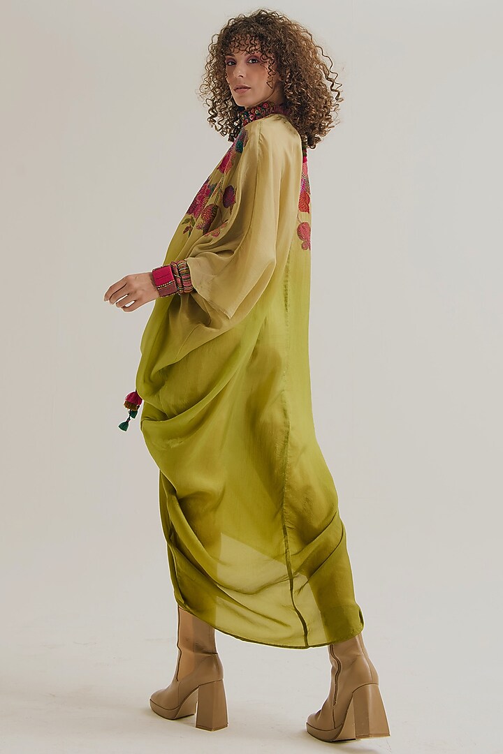 Ecru & Lavender Habutai Silk Embroidered Ombre Kaftan by Capisvirleo at Pernia's Pop Up Shop