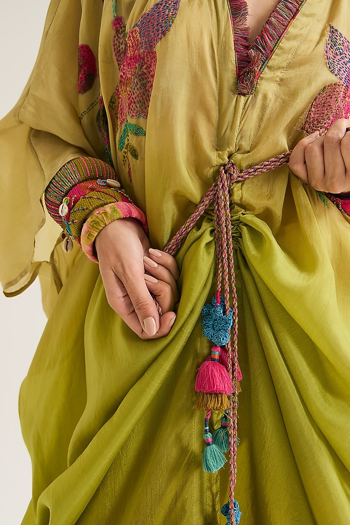 Ecru & Lavender Habutai Silk Embroidered Ombre Kaftan by Capisvirleo at Pernia's Pop Up Shop