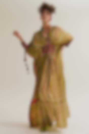 Ecru Habutai Silk Embroidered Tie-Dyed Kaftan by Capisvirleo at Pernia's Pop Up Shop