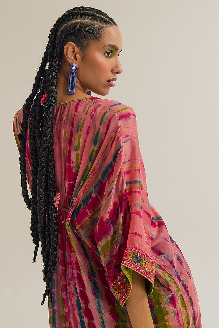 Peach Habutai Silk Embroidered Tie-Dyed Kaftan by Capisvirleo at Pernia's Pop Up Shop