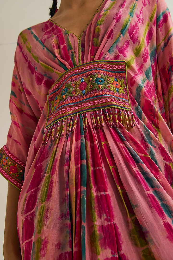 Peach Habutai Silk Embroidered Tie-Dyed Kaftan by Capisvirleo at Pernia's Pop Up Shop