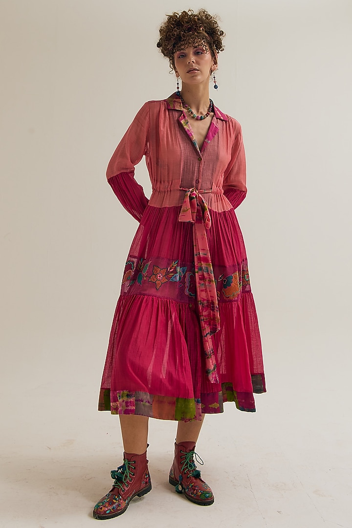Fuchsia & Peach Cotton Silk Embroidered Vacation Dress by Capisvirleo at Pernia's Pop Up Shop