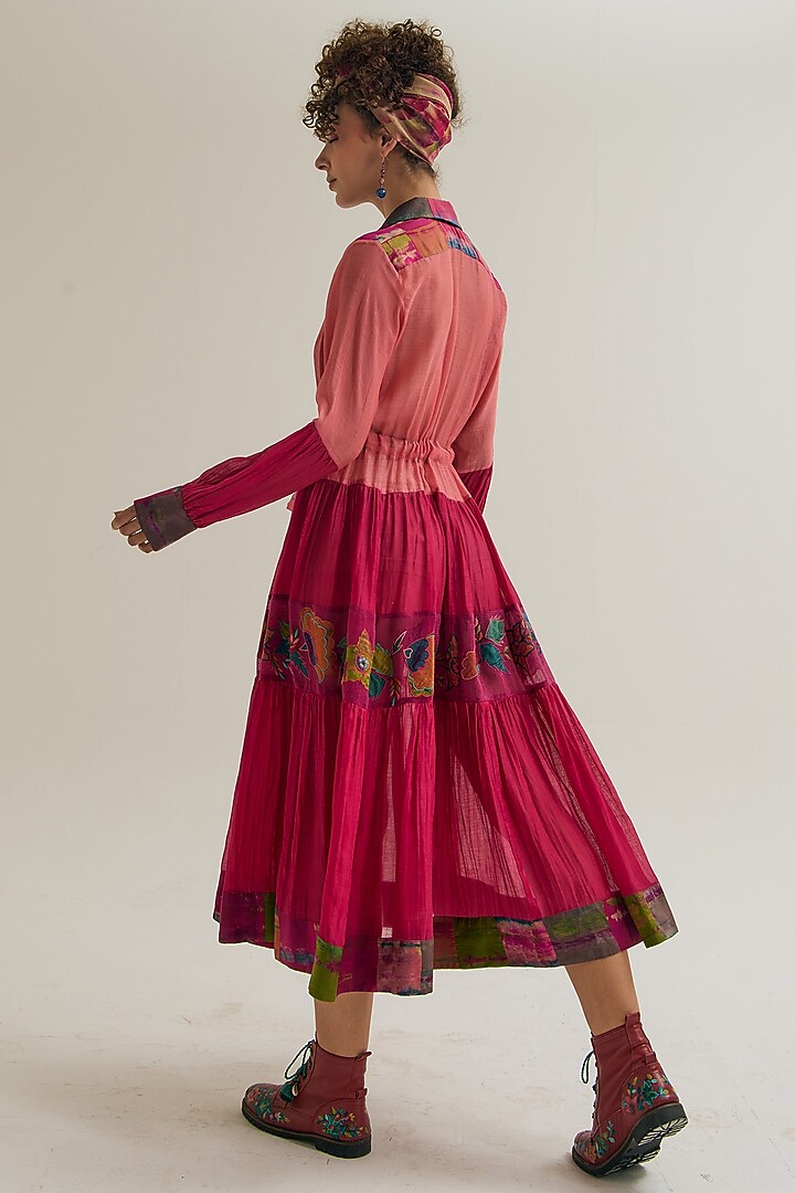 Fuchsia & Peach Cotton Silk Embroidered Vacation Dress by Capisvirleo at Pernia's Pop Up Shop
