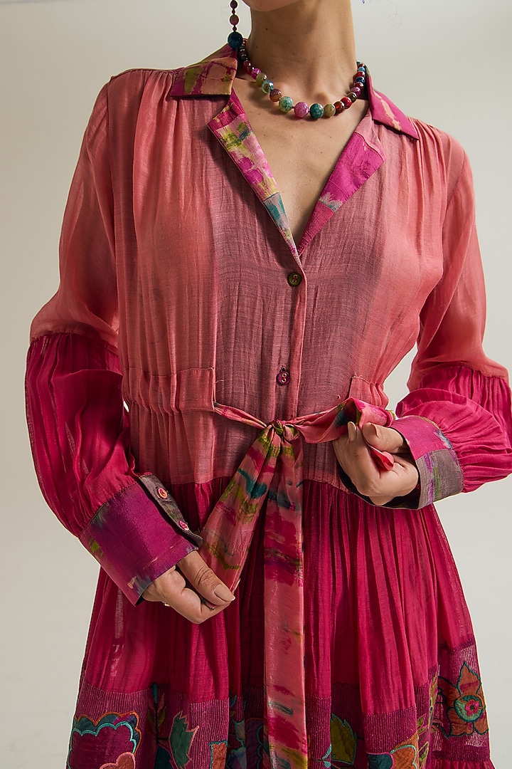 Fuchsia & Peach Cotton Silk Embroidered Vacation Dress by Capisvirleo at Pernia's Pop Up Shop