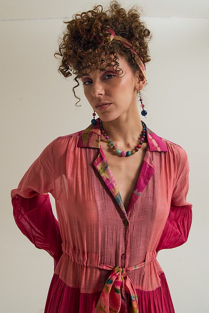 Fuchsia & Peach Cotton Silk Embroidered Vacation Dress by Capisvirleo at Pernia's Pop Up Shop