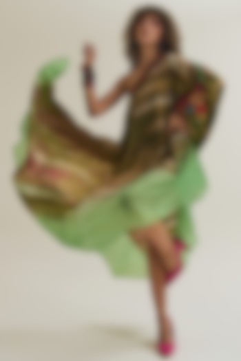 Olive & Sage Habutai Silk Hand Embroidered Off-Shoulder Vacation Dress by Capisvirleo at Pernia's Pop Up Shop