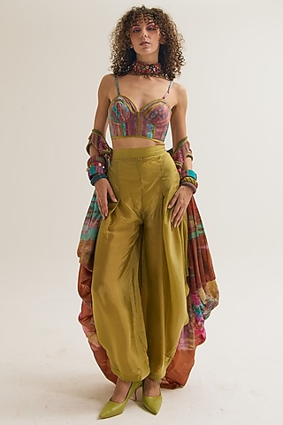 Rust & Brown Habutai Silk Embroidered Jacket Set by Capisvirleo