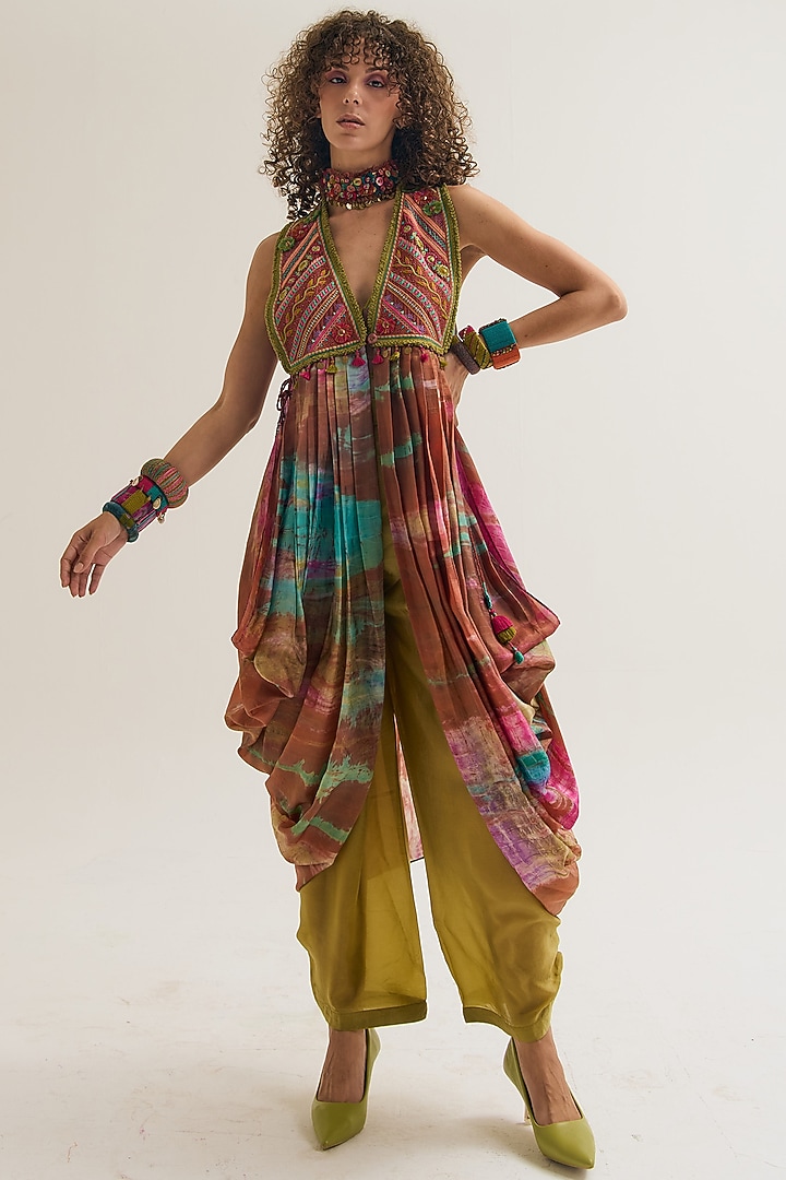 Rust & Brown Habutai Silk Embroidered Jacket Set by Capisvirleo at Pernia's Pop Up Shop