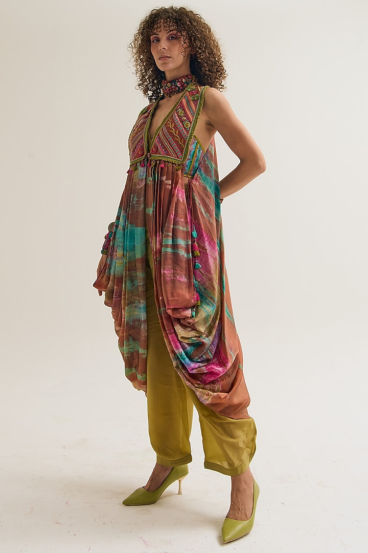 Rust & Brown Habutai Silk Embroidered Jacket Set by Capisvirleo at Pernia's Pop Up Shop