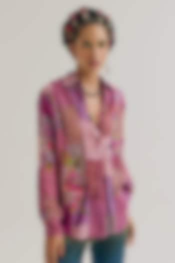 Lavender & Pink Linen Embroidered Shirt by Capisvirleo at Pernia's Pop Up Shop