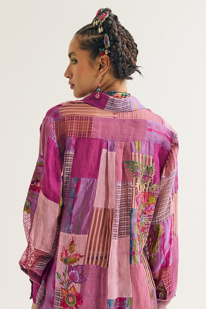 Lavender & Pink Linen Embroidered Shirt by Capisvirleo at Pernia's Pop Up Shop