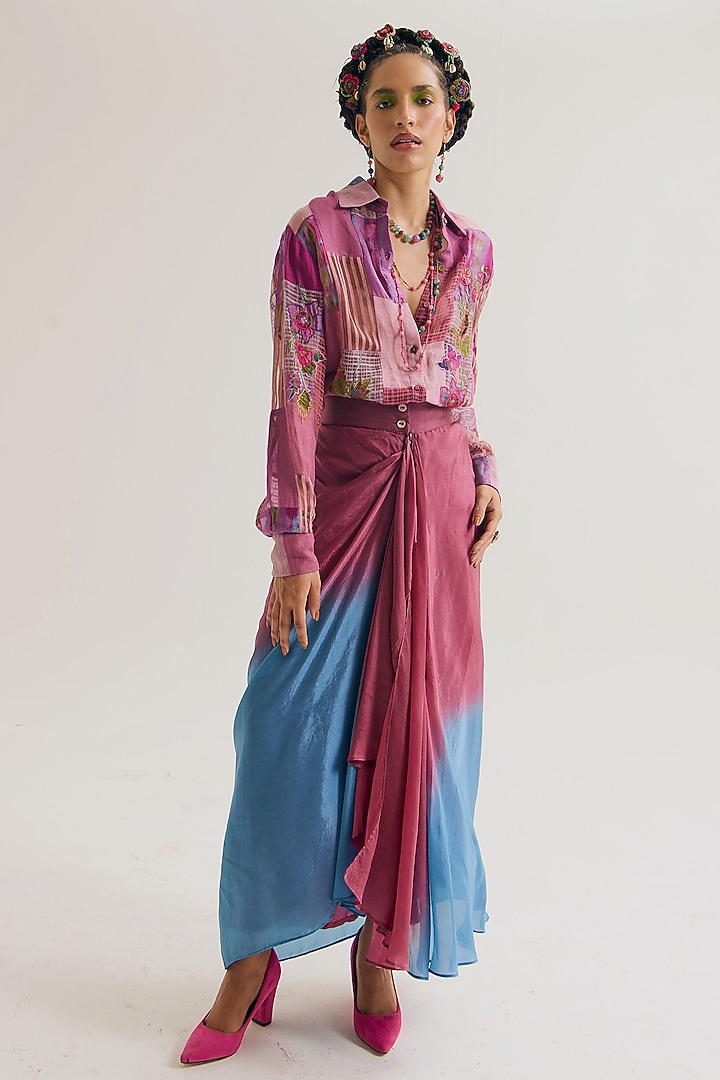 Lavender & Blue Habutai Silk Ombre Skirt by Capisvirleo at Pernia's Pop Up Shop