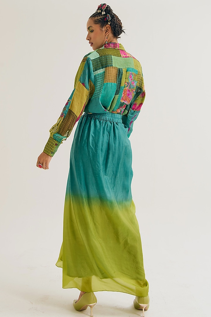 Green Linen & Jute Embroidered Shirt by Capisvirleo at Pernia's Pop Up Shop