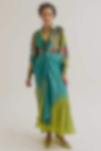 Turquoise & Green Habutai Silk Ombre Skirt by Capisvirleo at Pernia's Pop Up Shop