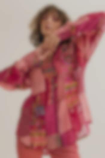 Fuchsia Linen & Jute Embroidered Shirt by Capisvirleo at Pernia's Pop Up Shop