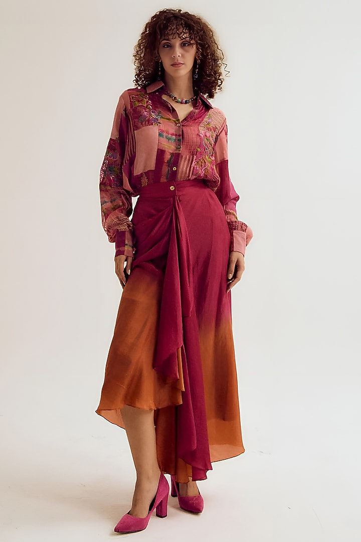 Fuchsia Linen & Jute Embroidered Shirt by Capisvirleo at Pernia's Pop Up Shop