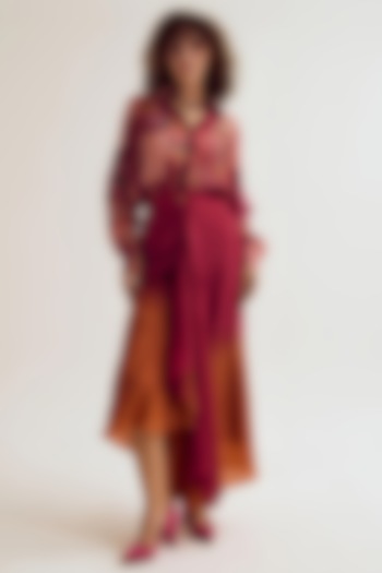 Fuchsia & Orange Habutai Silk Skirt Set by Capisvirleo at Pernia's Pop Up Shop