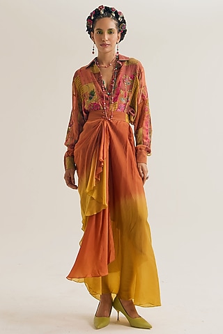 Rust & Ochre Habutai Silk Skirt by Capisvirleo
