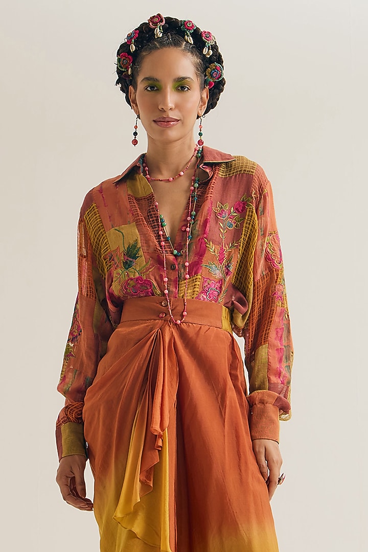 Rust & Ochre Habutai Silk Skirt by Capisvirleo at Pernia's Pop Up Shop