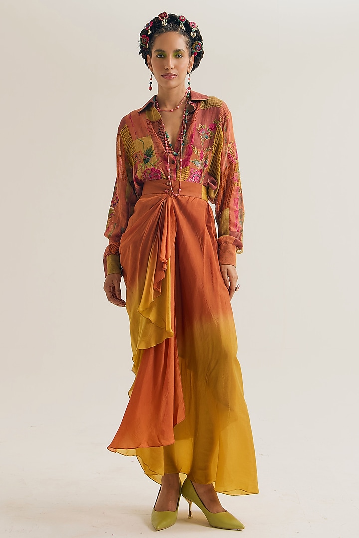 Rust & Ochre Linen Embroidered Co-Ord Set by Capisvirleo at Pernia's Pop Up Shop