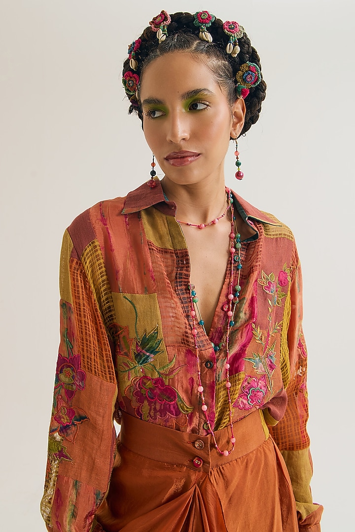 Rust & Ochre Linen Embroidered Co-Ord Set by Capisvirleo at Pernia's Pop Up Shop