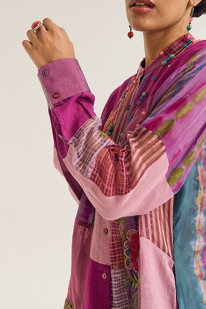 Lavender Linen & Jute Embroidered Kurta Set by Capisvirleo at Pernia's Pop Up Shop