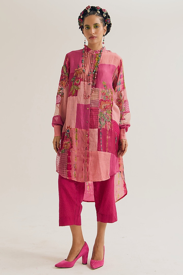 Fuchsia Linen Patchwork Shirt by Capisvirleo at Pernia's Pop Up Shop