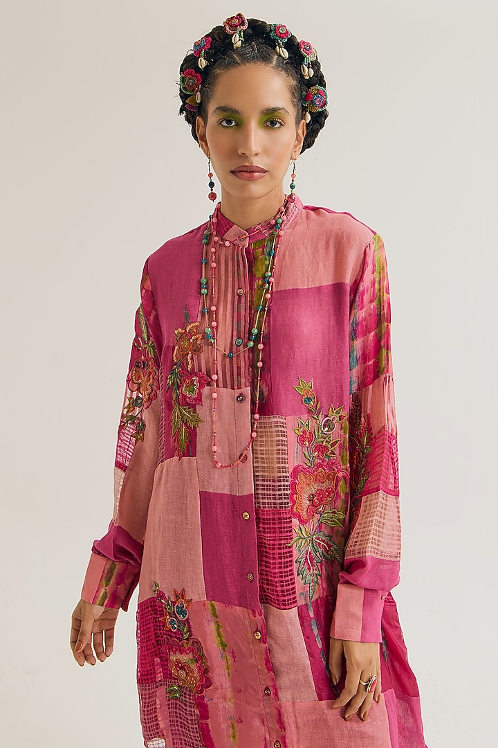 Fuchsia Linen Patchwork Shirt by Capisvirleo at Pernia's Pop Up Shop