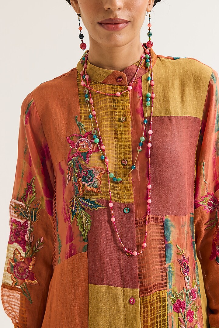 Rust Linen Patchwork Shirt by Capisvirleo at Pernia's Pop Up Shop