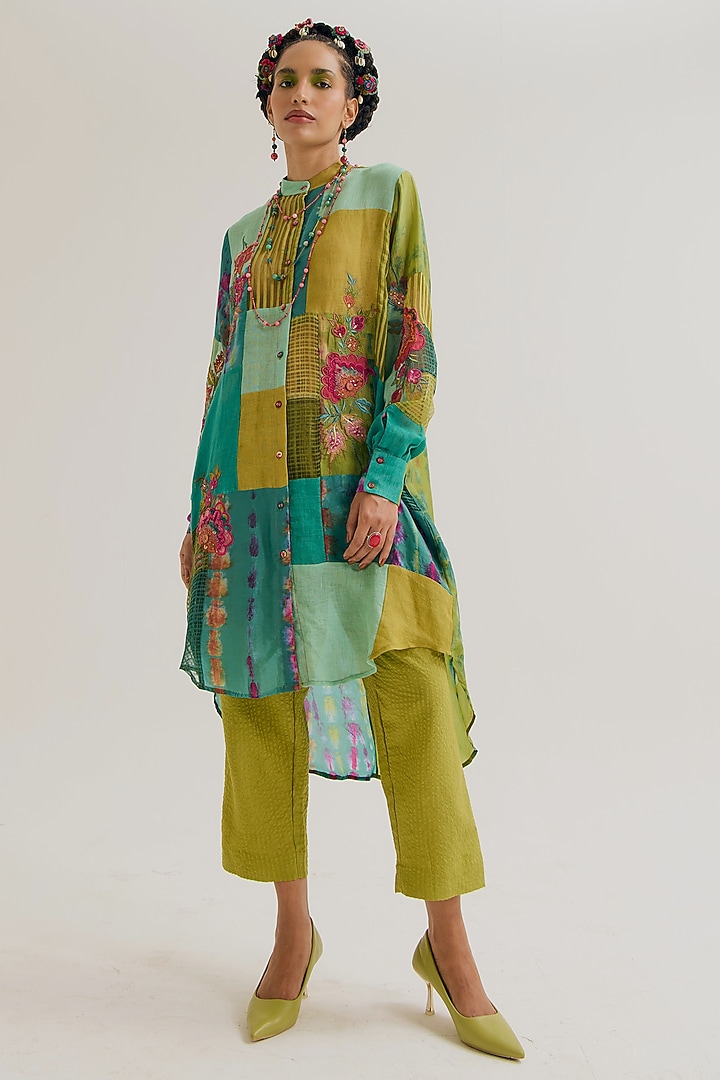 Green Linen & Jute patchwork Shirt by Capisvirleo at Pernia's Pop Up Shop