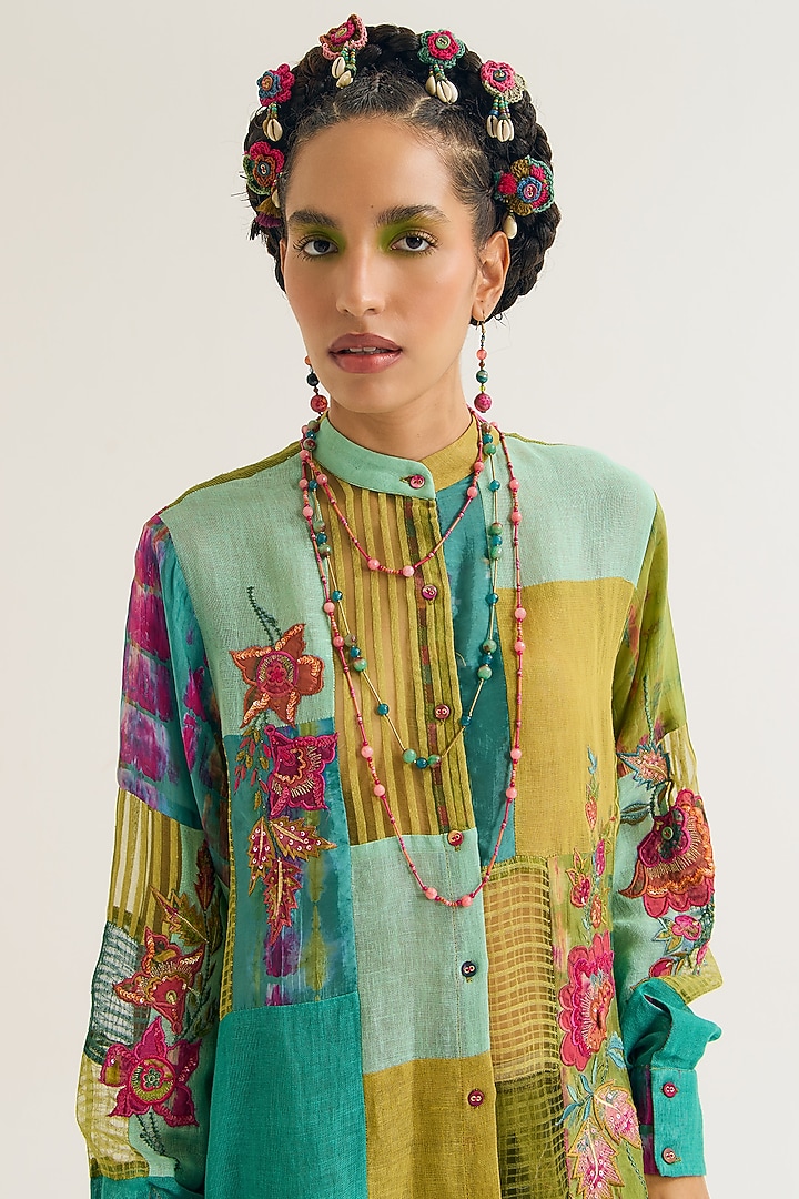 Green Linen & Jute patchwork Shirt by Capisvirleo at Pernia's Pop Up Shop