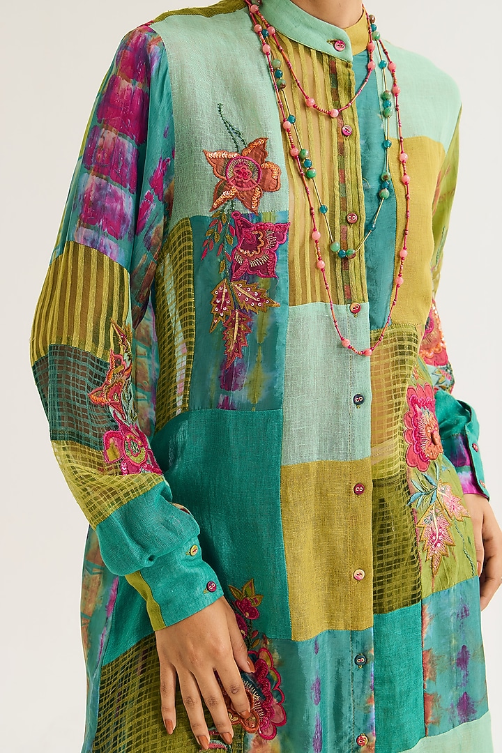 Green Linen & Jute patchwork Shirt by Capisvirleo at Pernia's Pop Up Shop