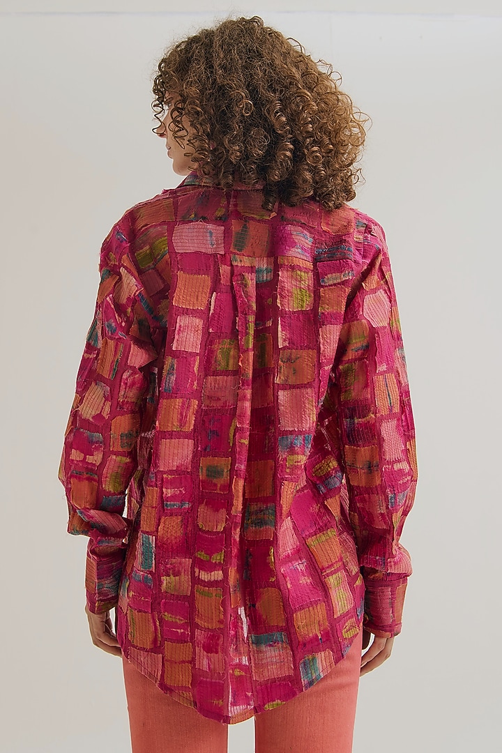 Fuchsia Chanderi Silk Embroidered Shirt by Capisvirleo at Pernia's Pop Up Shop