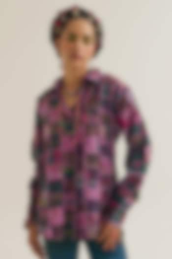 Lavender Chanderi Silk Embroidered Shirt by Capisvirleo at Pernia's Pop Up Shop