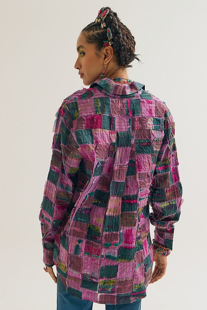 Lavender Chanderi Silk Embroidered Shirt by Capisvirleo at Pernia's Pop Up Shop
