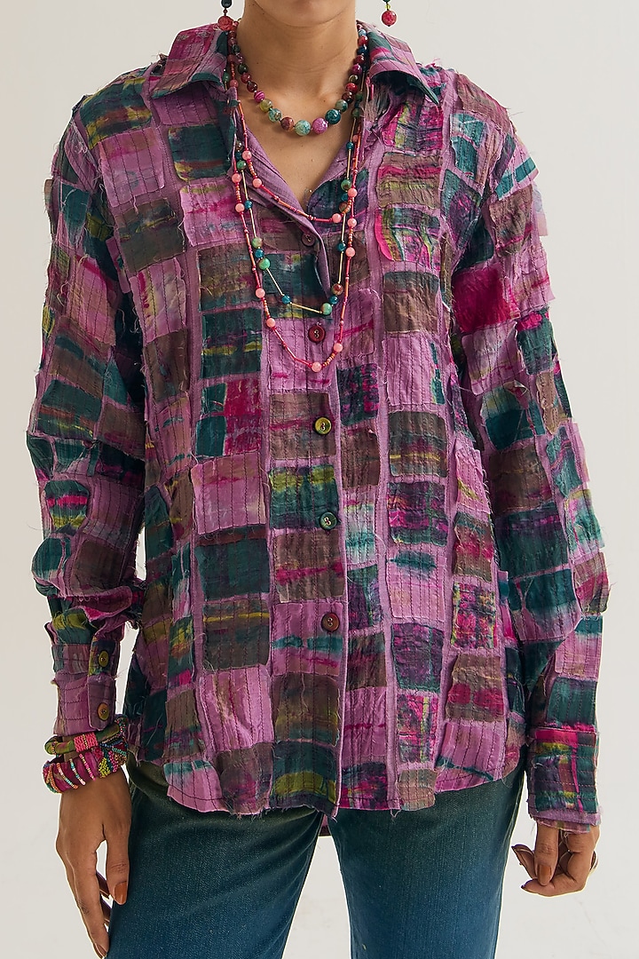 Lavender Chanderi Silk Embroidered Shirt by Capisvirleo at Pernia's Pop Up Shop