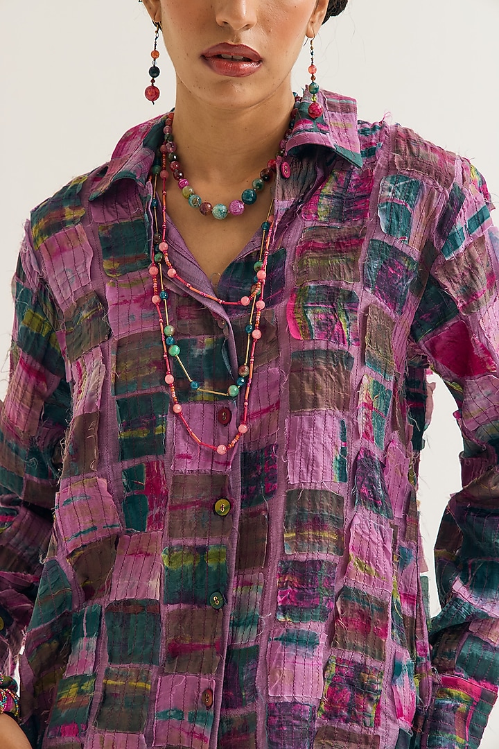 Lavender Chanderi Silk Embroidered Shirt by Capisvirleo at Pernia's Pop Up Shop