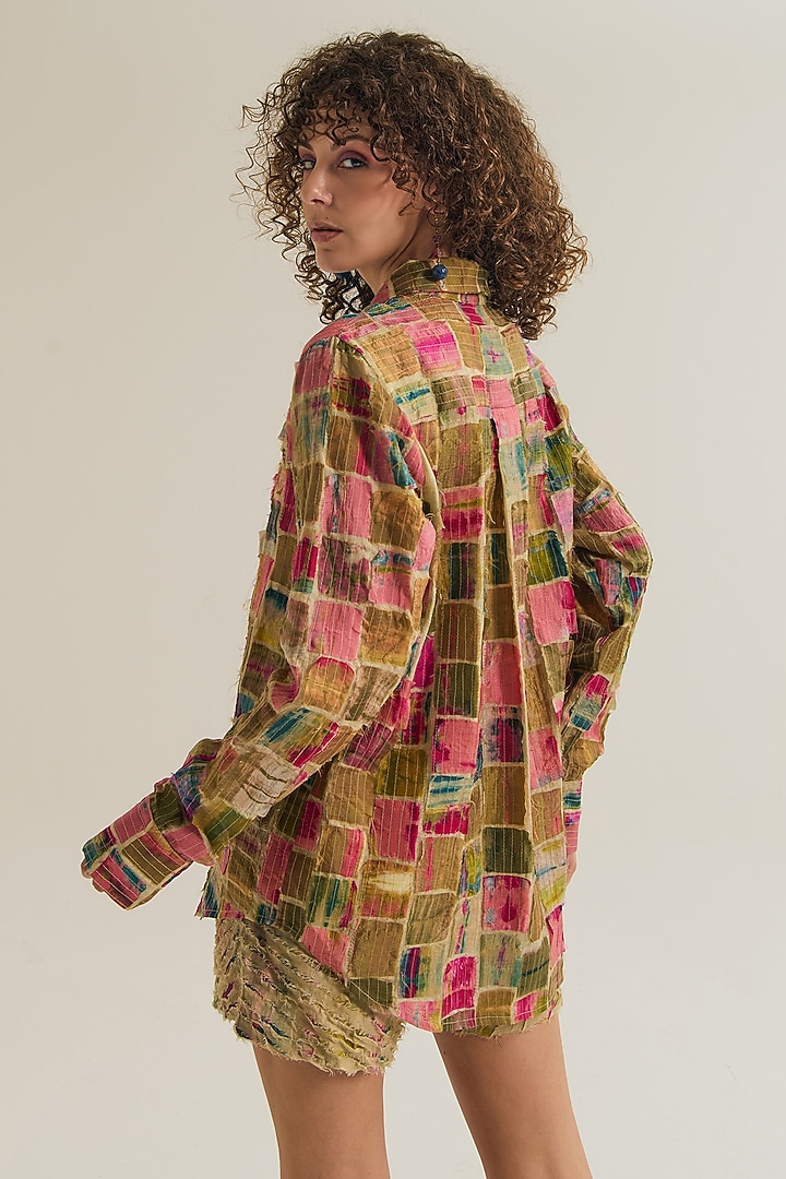Ecru Chanderi Silk Embroidered Shirt by Capisvirleo at Pernia's Pop Up Shop