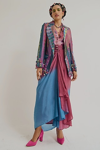 Lavender & Blue Habutai Silk Embroidered Blazer by Capisvirleo