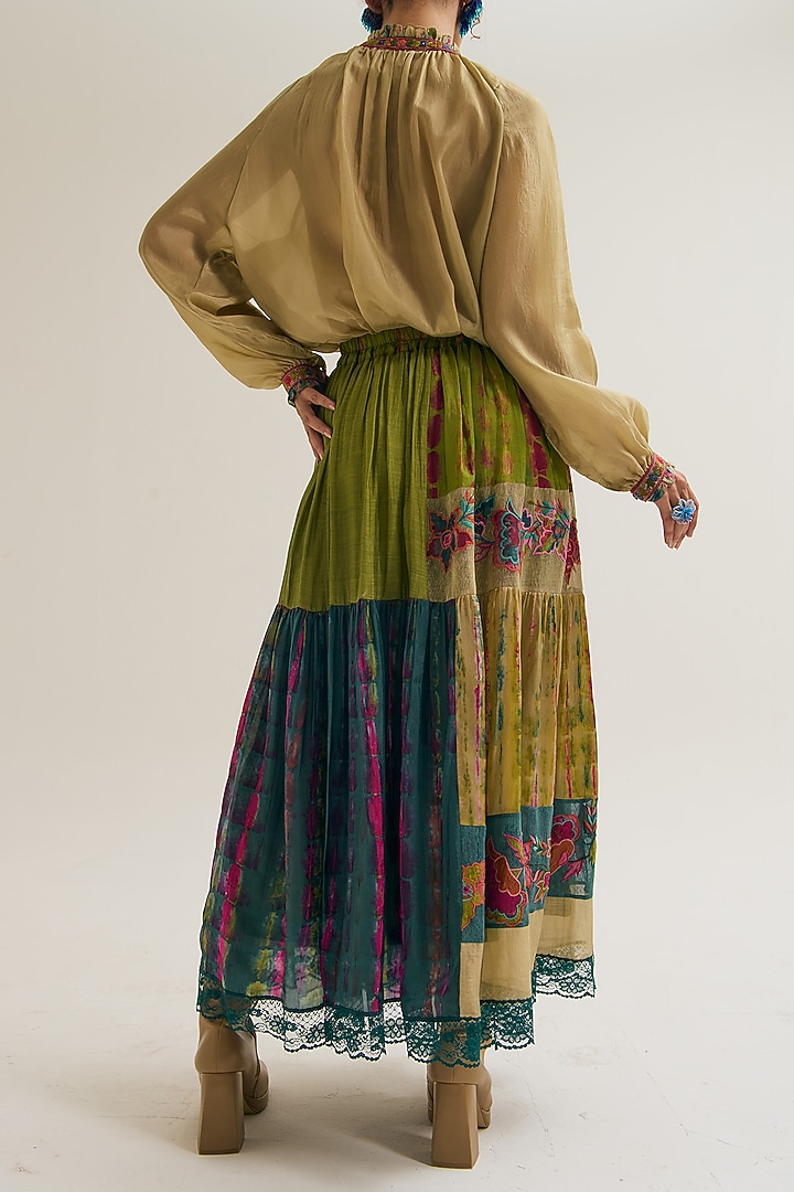 Multi-Colored habutai silk Embroidered Skirt by Capisvirleo at Pernia's Pop Up Shop