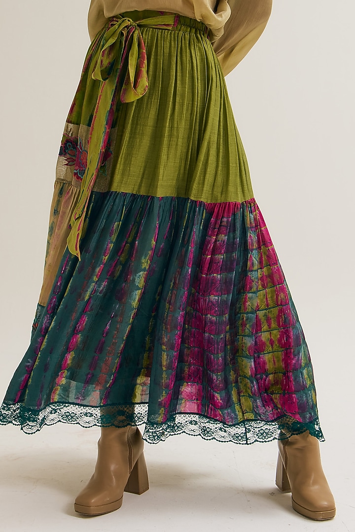 Multi-Colored habutai silk Embroidered Skirt by Capisvirleo at Pernia's Pop Up Shop
