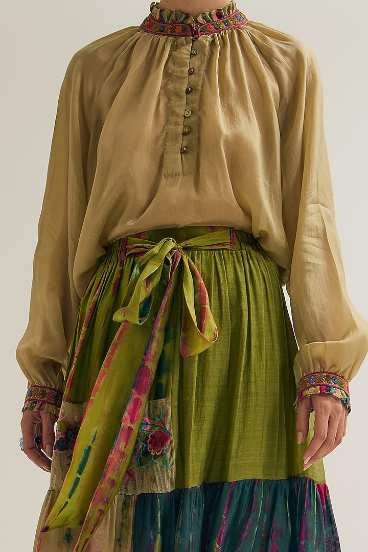 Multi-Colored habutai silk Embroidered Skirt by Capisvirleo at Pernia's Pop Up Shop