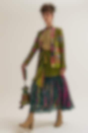 Green Chanderi Silk Embroidered Jacket by Capisvirleo at Pernia's Pop Up Shop