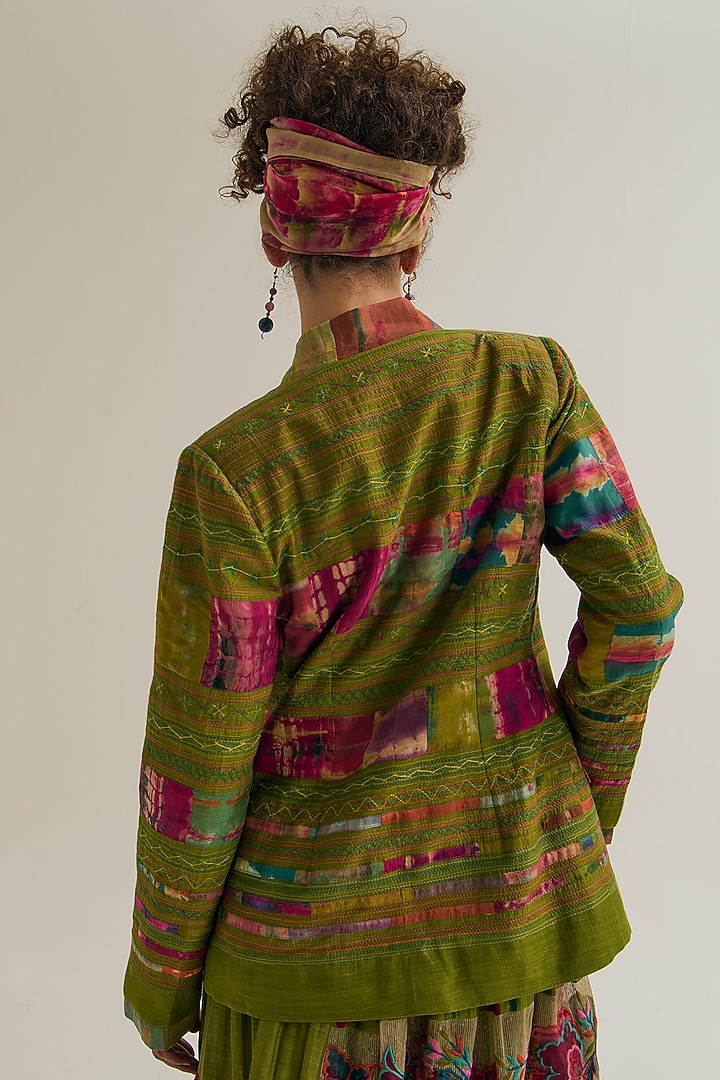 Green Chanderi Silk Embroidered Jacket by Capisvirleo at Pernia's Pop Up Shop
