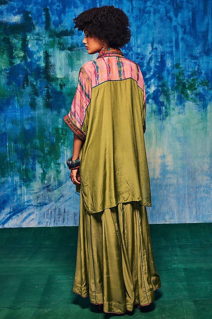 Olive Silk Aari Embroidered Co-Ord Set by Capisvirleo at Pernia's Pop Up Shop