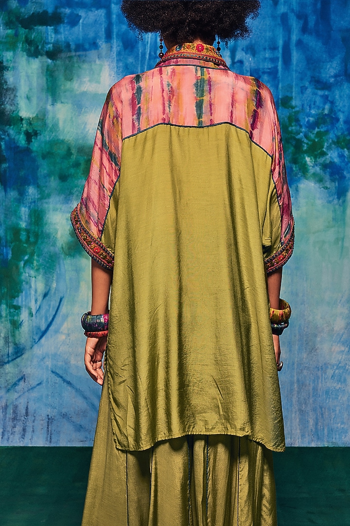 Olive Silk Aari Embroidered Co-Ord Set by Capisvirleo at Pernia's Pop Up Shop